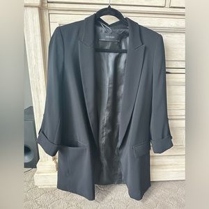 ZARA black blazer w/cropped sleeves + silver button detail